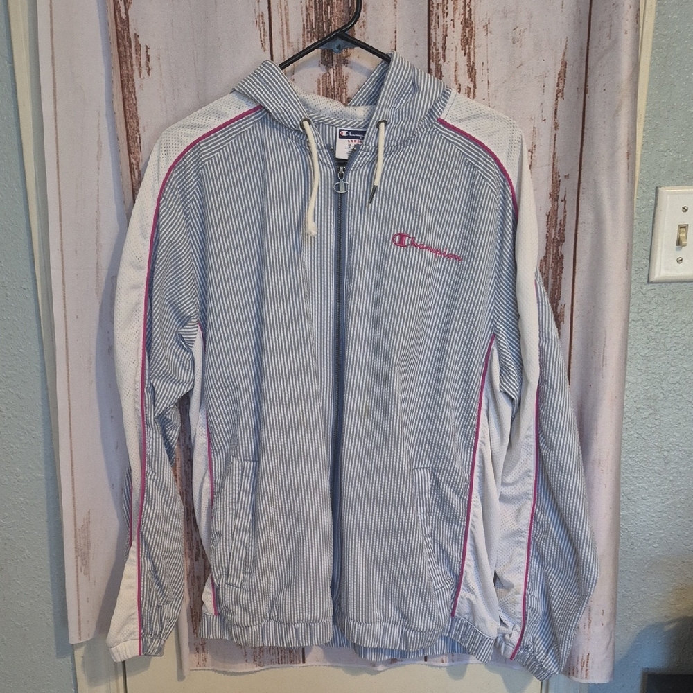 Men's Champion Seersucker Blue & Pink Striped Jacket. Size L